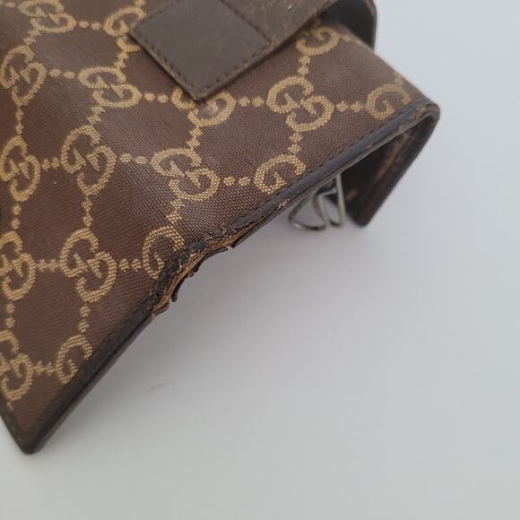 GUCCI GG Logo Plate Key Holder Wallet Case Leather Canvas Small Unisex Brown - Picture 9 of 10